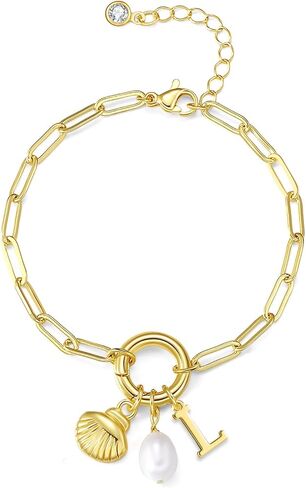 Charm Bracelets Gold Bracelets for Women Shell Charm Bracelets Pearl Bracelet Initial Bracelet Gold Letter Bracelet Dainty Pendant Charms Bracelet Jewelry for Women in Saudi Arabia