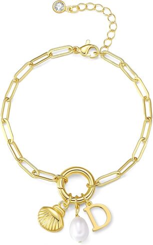 Charm Bracelets Gold Bracelets for Women Shell Charm Bracelets Pearl Bracelet Initial Bracelet Gold Letter Bracelet Dainty Pendant Charms Bracelet Jewelry for Women in Saudi Arabia