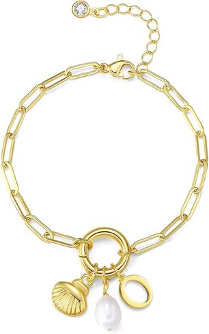 Charm Bracelets Gold Bracelets for Women Shell Charm Bracelets Pearl Bracelet Initial Bracelet Gold Letter Bracelet Dainty Pendant Charms Bracelet Jewelry for Women in Saudi Arabia