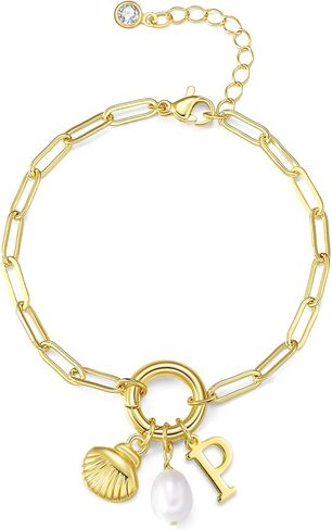 Charm Bracelets Gold Bracelets for Women Shell Charm Bracelets Pearl Bracelet Initial Bracelet Gold Letter Bracelet Dainty Pendant Charms Bracelet Jewelry for Women in Saudi Arabia