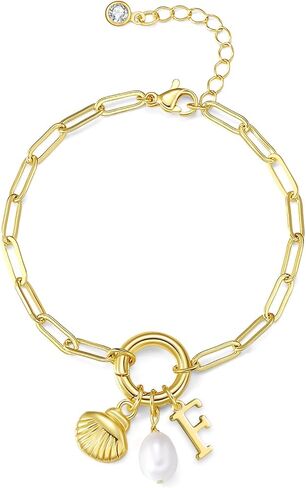 Charm Bracelets Gold Bracelets for Women Shell Charm Bracelets Pearl Bracelet Initial Bracelet Gold Letter Bracelet Dainty Pendant Charms Bracelet Jewelry for Women in Saudi Arabia
