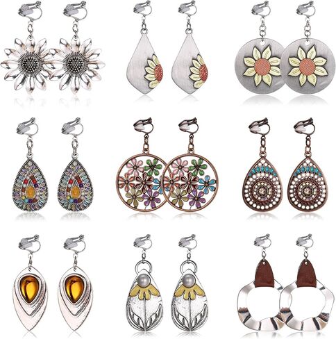 Thunaraz Clip on Dangle Earrings for Women - Bohemian Trendy Clip on Earrings Lightweight Comfortable Earrings Hypoallergenic Drop Clip ons for Non-pierced Ears Women in Saudi Arabia