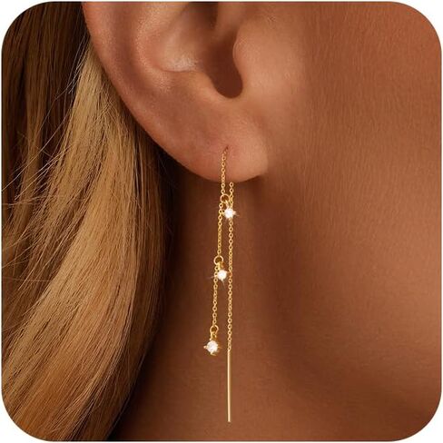 Dangle Earrings for Women Dainty Long Hanging Gold/Silver Chain Earrings Trendy Hypoallergenic Dangling CZ/Pearl Threader Earrings for Women Jewelry in Saudi Arabia