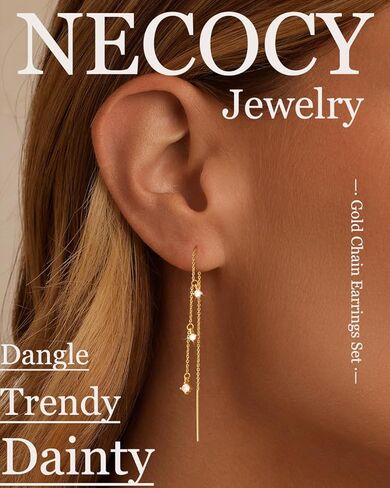 Dangle Earrings for Women Dainty Long Hanging Gold/Silver Chain Earrings Trendy Hypoallergenic Dangling CZ/Pearl Threader Earrings for Women Jewelry in Saudi Arabia