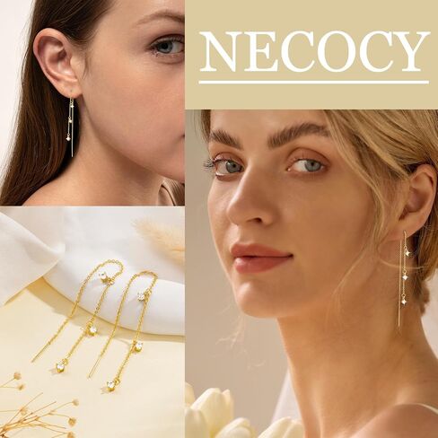 Dangle Earrings for Women Dainty Long Hanging Gold/Silver Chain Earrings Trendy Hypoallergenic Dangling CZ/Pearl Threader Earrings for Women Jewelry in Saudi Arabia