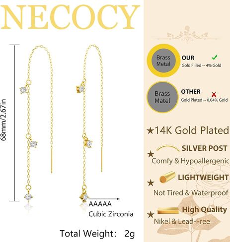 Dangle Earrings for Women Dainty Long Hanging Gold/Silver Chain Earrings Trendy Hypoallergenic Dangling CZ/Pearl Threader Earrings for Women Jewelry in Saudi Arabia