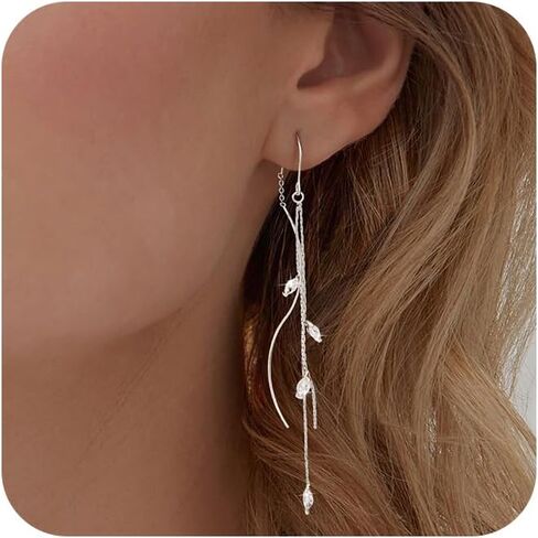 Dangle Earrings for Women Dainty Long Hanging Gold/Silver Chain Earrings Trendy Hypoallergenic Dangling CZ/Pearl Threader Earrings for Women Jewelry in Saudi Arabia