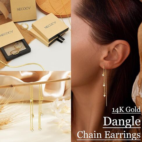 Dangle Earrings for Women Dainty Long Hanging Gold/Silver Chain Earrings Trendy Hypoallergenic Dangling CZ/Pearl Threader Earrings for Women Jewelry in Saudi Arabia