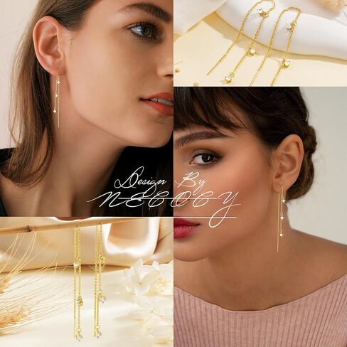 Dangle Earrings for Women Dainty Long Hanging Gold/Silver Chain Earrings Trendy Hypoallergenic Dangling CZ/Pearl Threader Earrings for Women Jewelry in Saudi Arabia