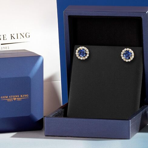 Gem Stone King 18K Yellow Gold Plated Silver 6MM Round Gemstone Birthstone and White Moissanite Removable Jacket Stud Halo Earrings For Women in Saudi Arabia