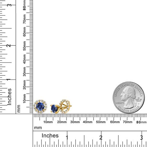 Gem Stone King 18K Yellow Gold Plated Silver 6MM Round Gemstone Birthstone and White Moissanite Removable Jacket Stud Halo Earrings For Women in Saudi Arabia