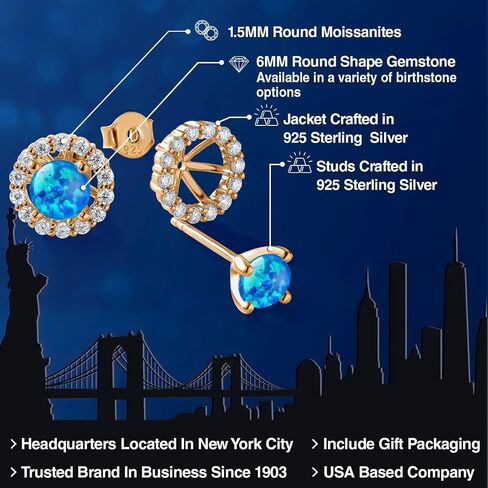 Gem Stone King 18K Yellow Gold Plated Silver 6MM Round Gemstone Birthstone and White Moissanite Removable Jacket Stud Halo Earrings For Women in Saudi Arabia