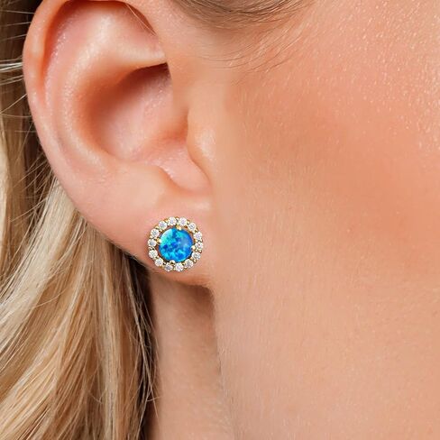 Gem Stone King 18K Yellow Gold Plated Silver 6MM Round Gemstone Birthstone and White Moissanite Removable Jacket Stud Halo Earrings For Women in Saudi Arabia