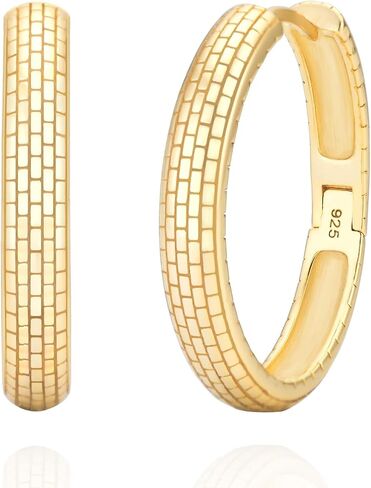 925 Sterling Silver 14K Gold Plated 25mm Heirloom Chunky Huggie Hoop Earrings in Saudi Arabia