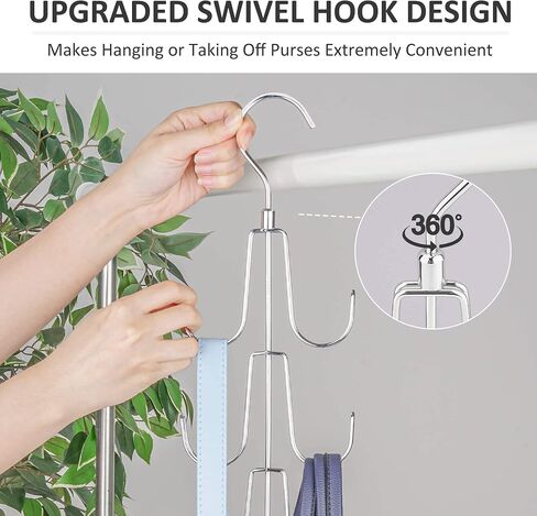 ZEDODIER Purse Hanger Organizer for Closet, 2 Pack Rotatable Hanging Bag Holder, 8 Storage Capacity, Keeping Purses Visible and in Good Condition, Metal Handbag Storage Hook Rack Space Saver, Silver in Kuwait