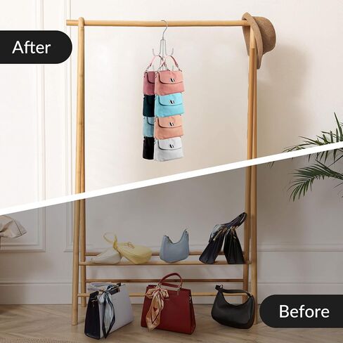 ZEDODIER Purse Hanger Organizer for Closet, 2 Pack Rotatable Hanging Bag Holder, 8 Storage Capacity, Keeping Purses Visible and in Good Condition, Metal Handbag Storage Hook Rack Space Saver, Silver in Kuwait
