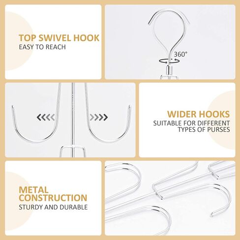ZEDODIER Purse Hanger Organizer for Closet, 2 Pack Rotatable Hanging Bag Holder, 8 Storage Capacity, Keeping Purses Visible and in Good Condition, Metal Handbag Storage Hook Rack Space Saver, Silver in Kuwait
