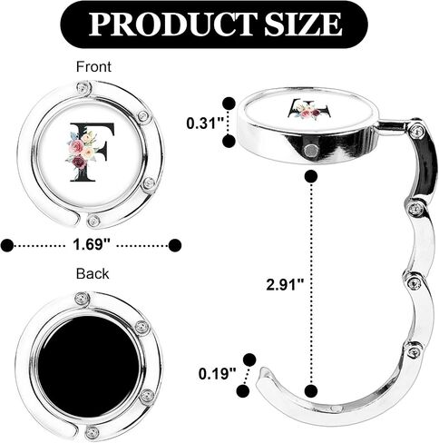 XSUIOY 3Pcs Personalized Initial Foldable Purse Hook for Table,Crushed Flower Letters Folding Purse Hanger,Purse Holder Handbag Hanger Collection Desk Table Bag Hooks for Women Bag(Black-F) in Kuwait