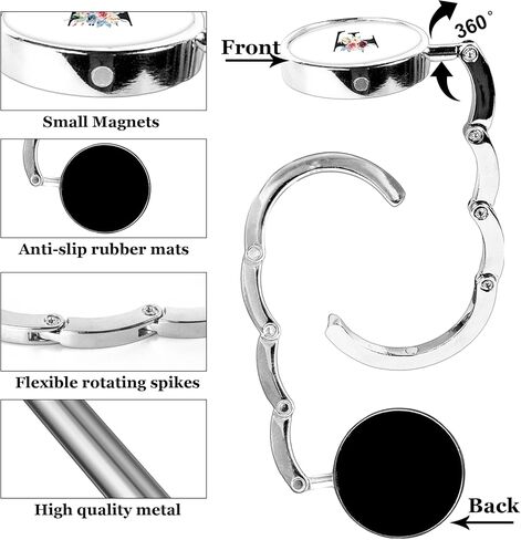 XSUIOY 3Pcs Personalized Initial Foldable Purse Hook for Table,Crushed Flower Letters Folding Purse Hanger,Purse Holder Handbag Hanger Collection Desk Table Bag Hooks for Women Bag(Black-F) in Kuwait