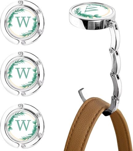 XSUIOY 3Pcs Personalized Initial Foldable Purse Hook for Table,Crushed Flower Letters Folding Purse Hanger,Purse Holder Handbag Hanger Collection Desk Table Bag Hooks for Women Bag(Black-F) in Kuwait
