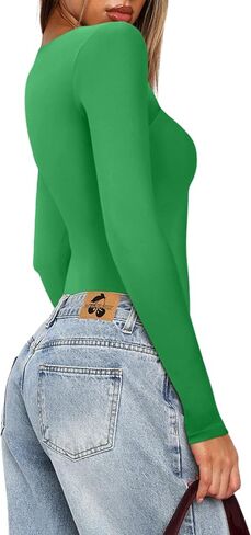REORIA Women's Basic Lightweight Layering Sexy Slim Square Neck Long Sleeve Bodysuit Tops in Saudi Arabia