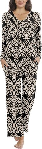 Aodemo Women's Fall 2 Piece Pajama Sets, Long Sleeve Pleated Lounge Outfits Sleepwear Ladies Pjs Set with Pockets in Saudi Arabia