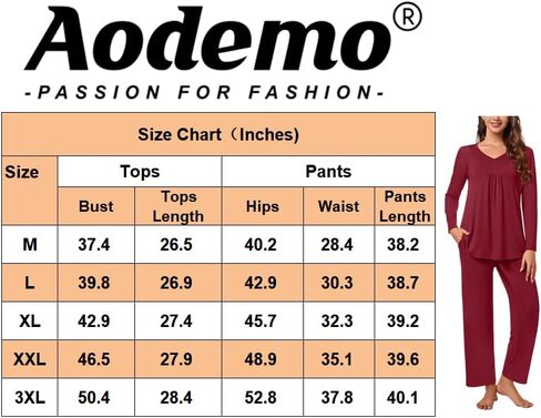 Aodemo Women's Fall 2 Piece Pajama Sets, Long Sleeve Pleated Lounge Outfits Sleepwear Ladies Pjs Set with Pockets in Saudi Arabia