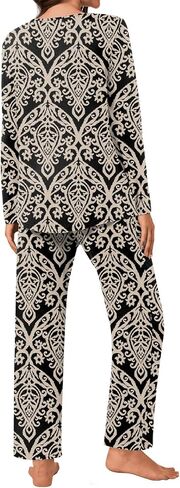 Aodemo Women's Fall 2 Piece Pajama Sets, Long Sleeve Pleated Lounge Outfits Sleepwear Ladies Pjs Set with Pockets in Saudi Arabia