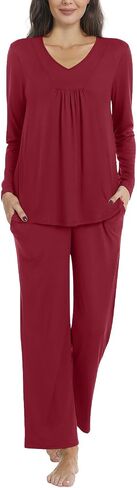 Aodemo Women's Fall 2 Piece Pajama Sets, Long Sleeve Pleated Lounge Outfits Sleepwear Ladies Pjs Set with Pockets in Saudi Arabia