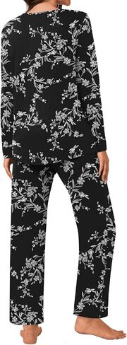 Aodemo Women's Fall 2 Piece Pajama Sets, Long Sleeve Pleated Lounge Outfits Sleepwear Ladies Pjs Set with Pockets in Saudi Arabia