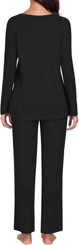 TAOHUADAO 2024 Womens 2 Piece Pajamas Set Ribbed Knit Lounge Sets Long Sleeve Tops and Pants Casual Sleepwear with Pockets in Kuwait