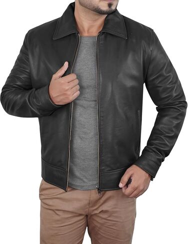 Real Lambskin Leather Jacket Mens - Vintage Collar Modern Soft Leather Motorcycle Jacket Men Outerwear in Saudi Arabia