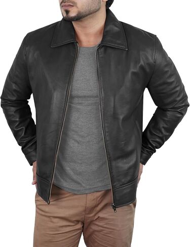 Real Lambskin Leather Jacket Mens - Vintage Collar Modern Soft Leather Motorcycle Jacket Men Outerwear in Saudi Arabia