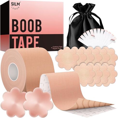 Silm Lemon Boob Tape - Boobtape for Large Breasts, Boob Lift Tape, Double Sided Tape with 2 pcs Nipple Covers for women A-G Cup (Beige, 2 in) in Saudi Arabia