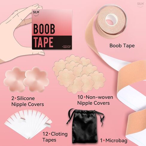 Silm Lemon Boob Tape - Boobtape for Large Breasts, Boob Lift Tape, Double Sided Tape with 2 pcs Nipple Covers for women A-G Cup (Beige, 2 in) in Saudi Arabia