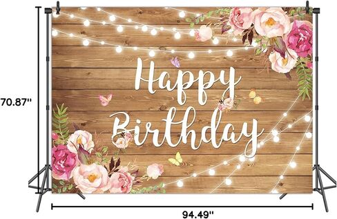 Rustic Wood Flower Happy Birthday Backdrop Blush Rose Butterfly Brown Wood Floor Photography Background Baby Shower Girl Ladies Birthday Party Banner Cake Table Decoration Photo Booth in Kuwait