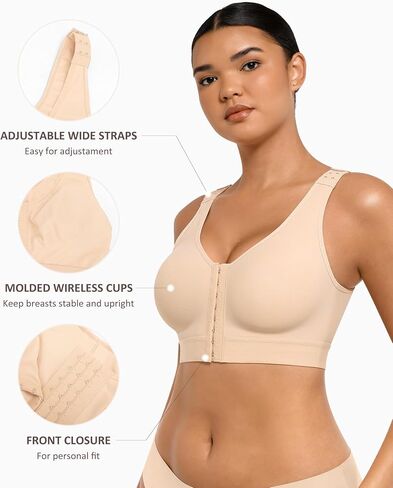 FeelinGirl Women Post Surgery Bra Front Closure Surgical Recovery Everyday Bra Wireless Mastectomy Bra with Adjustable Straps in Saudi Arabia