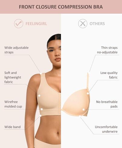FeelinGirl Women Post Surgery Bra Front Closure Surgical Recovery Everyday Bra Wireless Mastectomy Bra with Adjustable Straps in Saudi Arabia