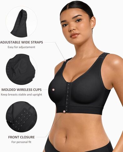 FeelinGirl Women Post Surgery Bra Front Closure Surgical Recovery Everyday Bra Wireless Mastectomy Bra with Adjustable Straps in Saudi Arabia
