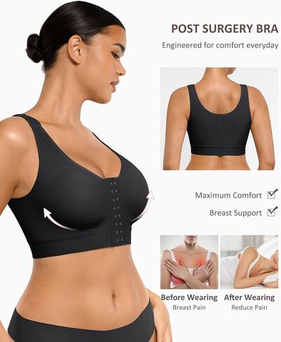 FeelinGirl Women Post Surgery Bra Front Closure Surgical Recovery Everyday Bra Wireless Mastectomy Bra with Adjustable Straps in Saudi Arabia