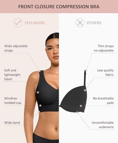 FeelinGirl Women Post Surgery Bra Front Closure Surgical Recovery Everyday Bra Wireless Mastectomy Bra with Adjustable Straps in Saudi Arabia
