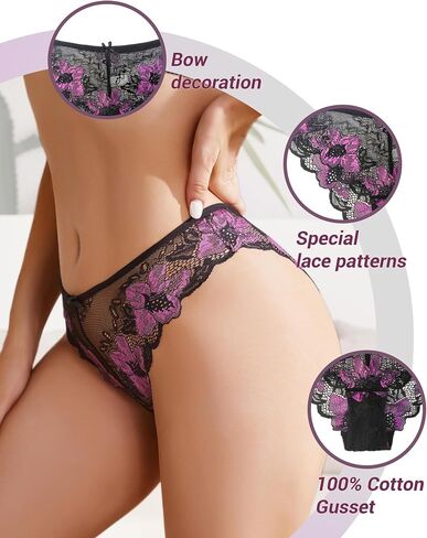 Lace Underwear for Women Sexy Cheeky Panty Seamless Women's Underwear Hipster Ladies No Show Breathable Bikini 3 Pack in Kuwait
