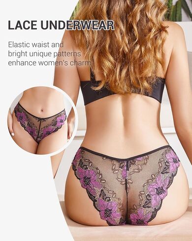 Lace Underwear for Women Sexy Cheeky Panty Seamless Women's Underwear Hipster Ladies No Show Breathable Bikini 3 Pack in Kuwait