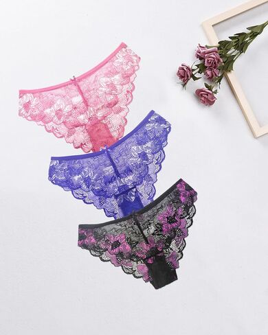 Lace Underwear for Women Sexy Cheeky Panty Seamless Women's Underwear Hipster Ladies No Show Breathable Bikini 3 Pack in Kuwait