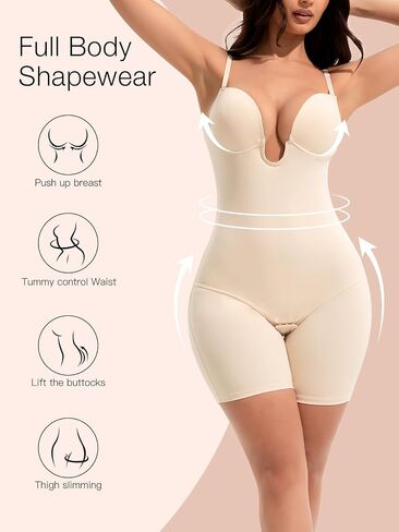Slimers Backless Shapewear Tummy Control: Low Back Plunge Shapewear Bodysuit - Built In Bra Full Body shaper For Woman in Saudi Arabia