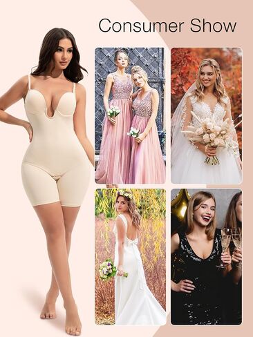 Slimers Backless Shapewear Tummy Control: Low Back Plunge Shapewear Bodysuit - Built In Bra Full Body shaper For Woman in Saudi Arabia