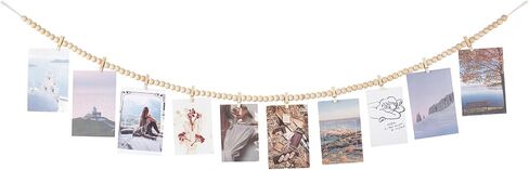 Mkono Hanging Photo Display with Clips, Boho Wooden Bead Garland Banner, Collage Card Picture Kids Art Holder String with 9 Clips for Bedroom, Living Room, Office, Dorm Decor, Teen Girl Gifts, 2 Pack in Saudi Arabia