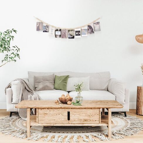 Mkono Hanging Photo Display with Clips, Boho Wooden Bead Garland Banner, Collage Card Picture Kids Art Holder String with 9 Clips for Bedroom, Living Room, Office, Dorm Decor, Teen Girl Gifts, 2 Pack in Saudi Arabia