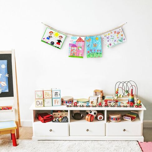 Mkono Hanging Photo Display with Clips, Boho Wooden Bead Garland Banner, Collage Card Picture Kids Art Holder String with 9 Clips for Bedroom, Living Room, Office, Dorm Decor, Teen Girl Gifts, 2 Pack in Saudi Arabia