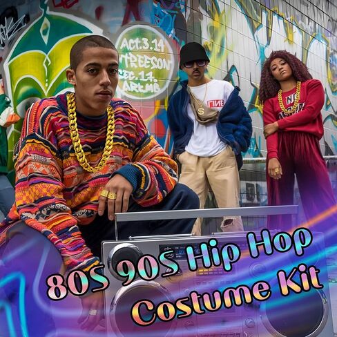 LOYALLOOK 80s 90s Hip Hop Costumes Outfit for Men Women Fake Gold Chain Necklace Money Chain Dollar Sign Gold Kanji Ring Old School Rapper Teeth Grillz Rapper Accessories Set Halloween in Saudi Arabia
